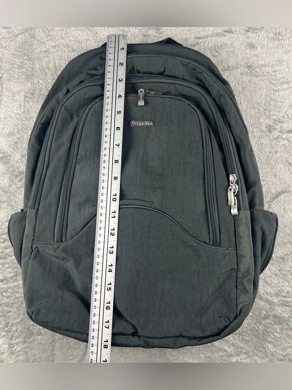 Baggallini Travel Backpack Gray Nylon Laptop Carry On Organizer Bag Pink Lining